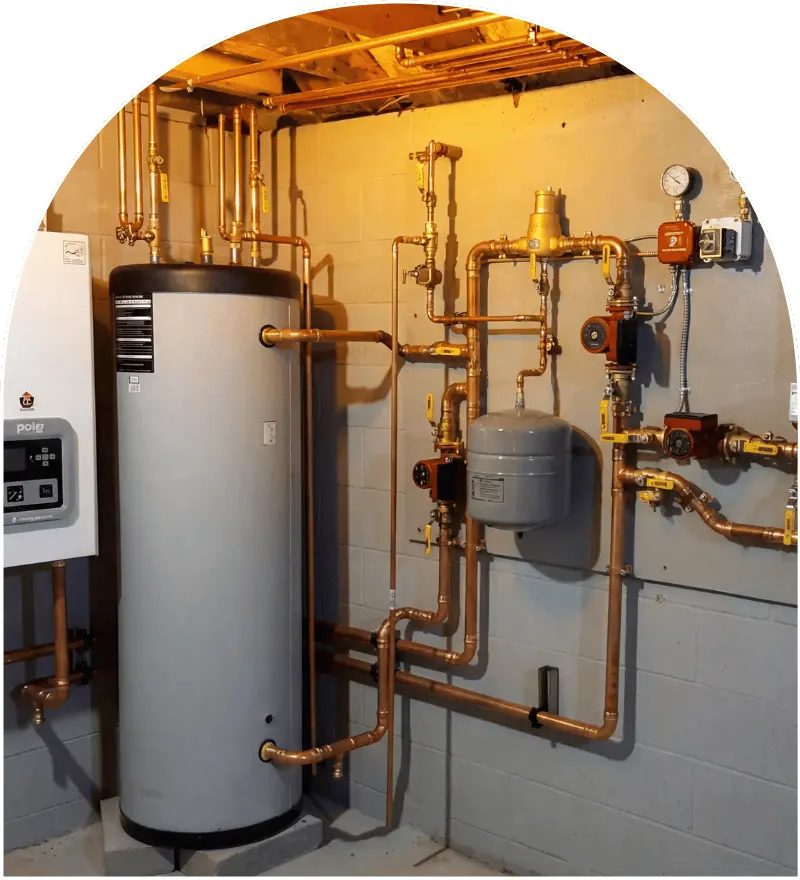 Residential plumbing system with water heater and copper piping serviced in Greater Seattle