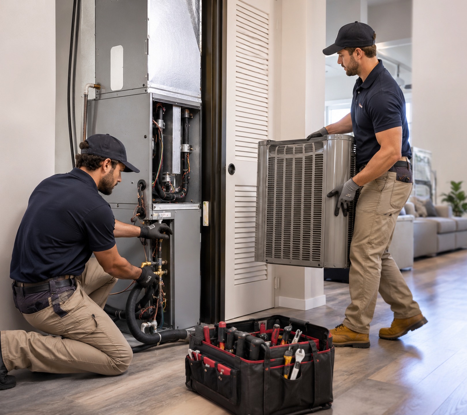 HVAC contractor testing system voltage inside a Federal Way - WA home during an urgent repair visit
