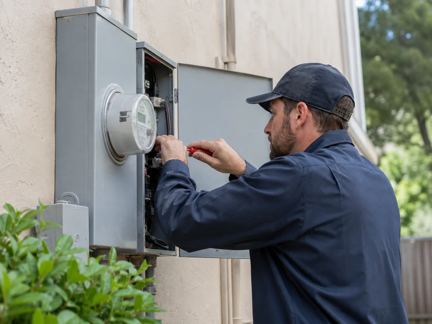 Electrician tracing electrical wiring in an Everett - WA utility area with diagnostic equipment, Electrician near me