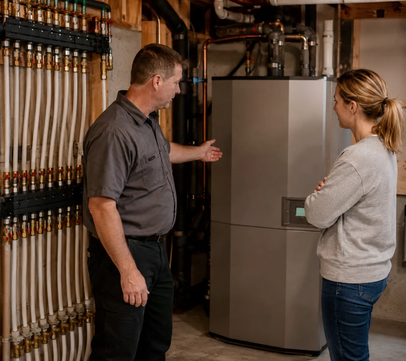 Geothermal Heat Pumps in Greater Seattle - WA being planned as a crew marks loop placement near a home