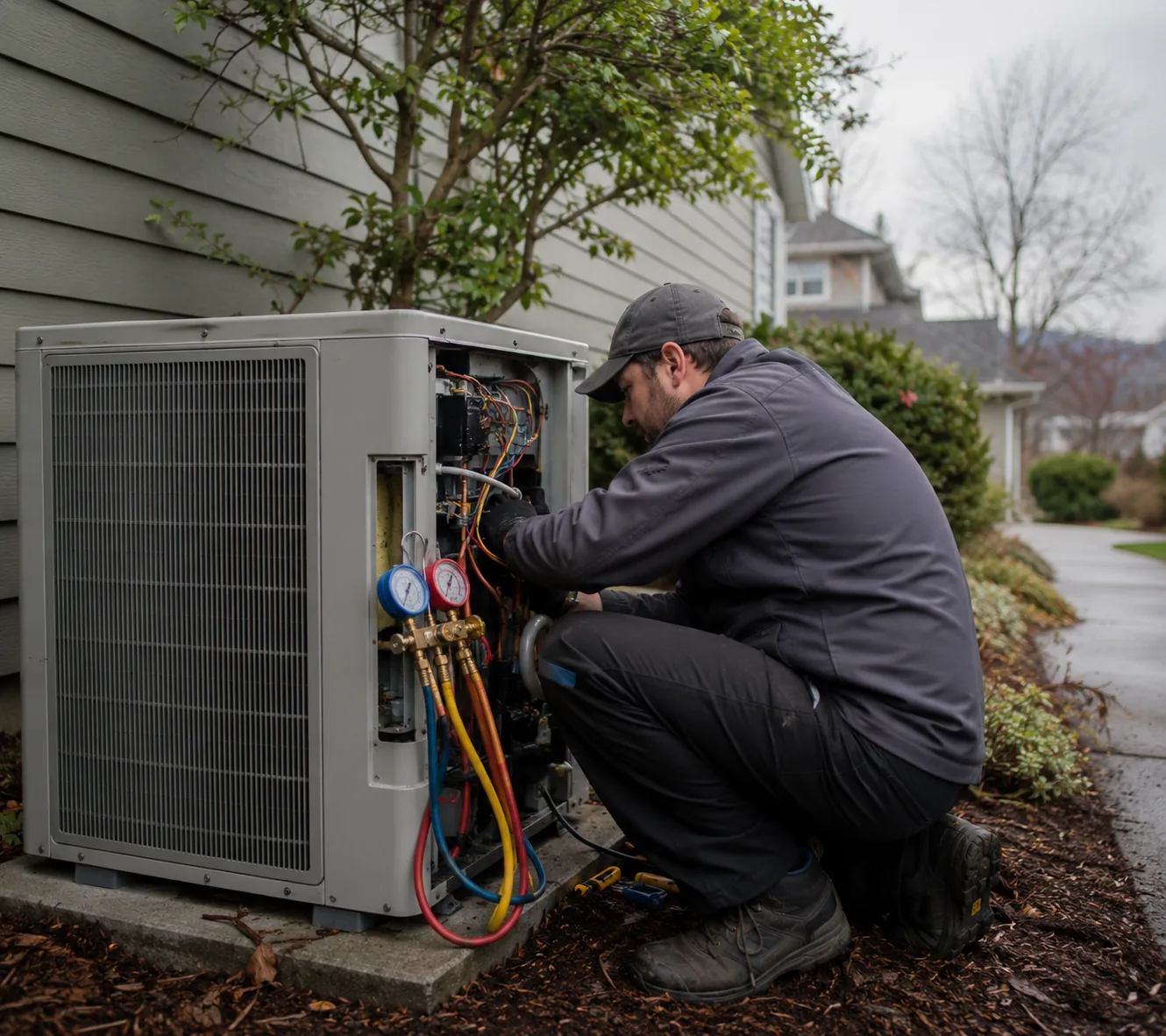 Technician performing HVAC Repair & Service on an air handler in Greater Seattle - WA