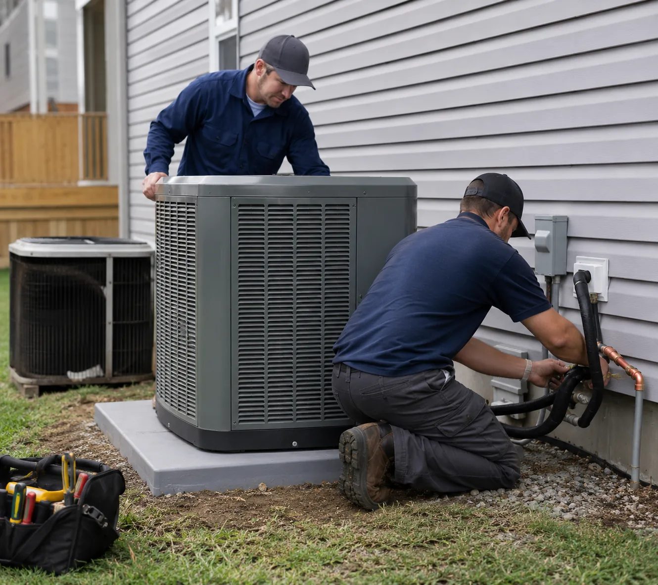 Crew completing HVAC System Replacements in a Greater Seattle - WA home mechanical room