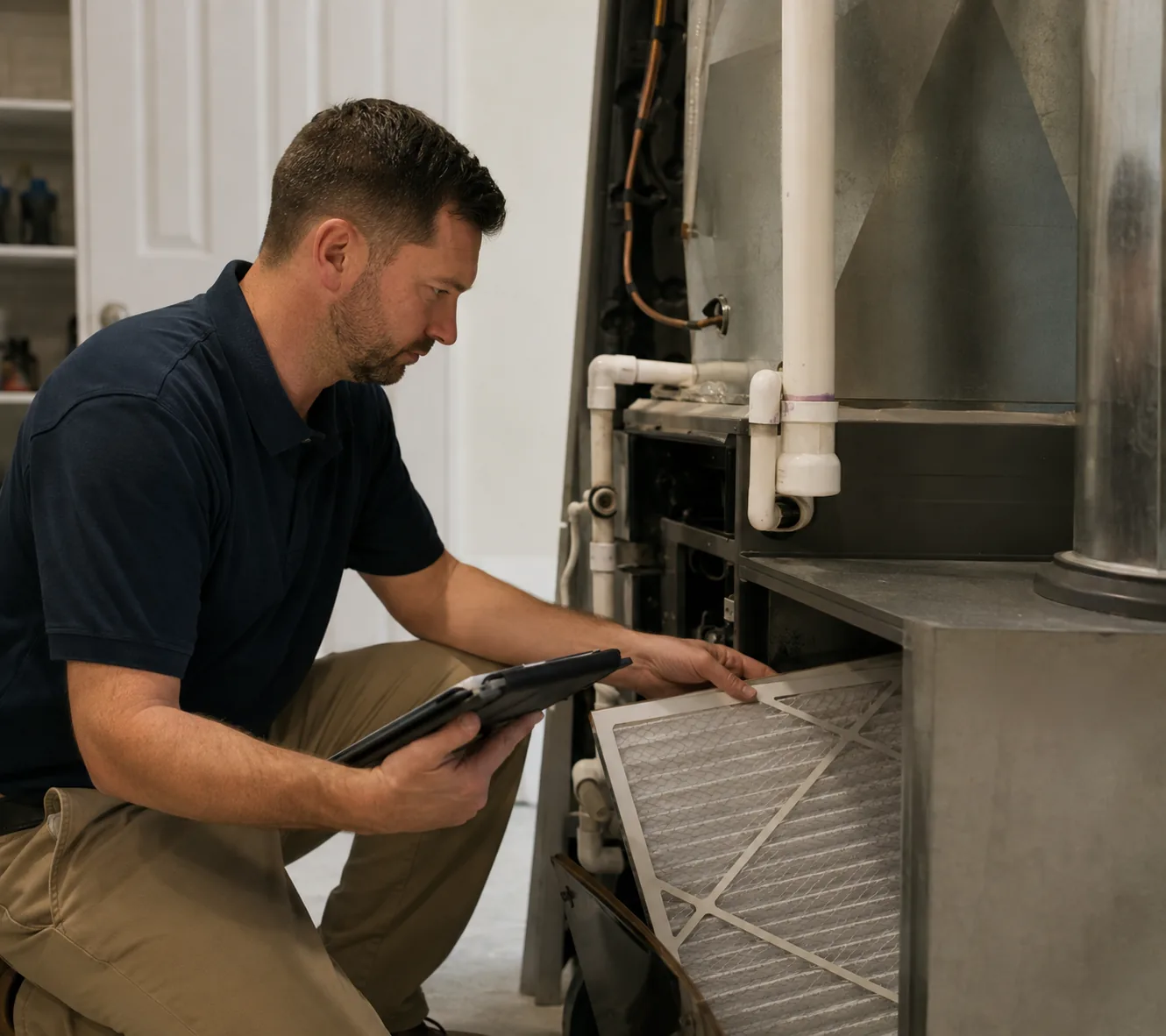 Planned Maintenance Program in Greater Seattle - WA as a technician checks an air handler