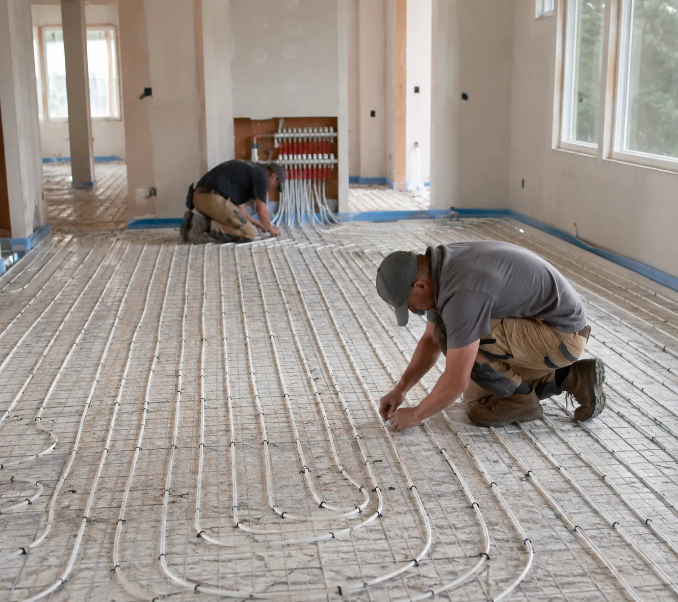 Radiant Floor Heating in Greater Seattle - WA being installed beneath tile during a home renovation