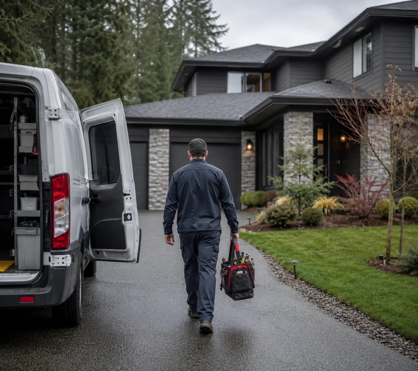 Heating in Federal Way - WA technician opening a furnace panel during an urgent home service visit, Heating in Arlington - WA technician checking furnace controls beside an open utility closet