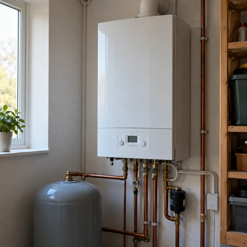 Boilers in Kent - WA being inspected by a technician checking valves and system pressure, Technician evaluating Boilers inside an Arlington - WA home while checking circulation and temperature response