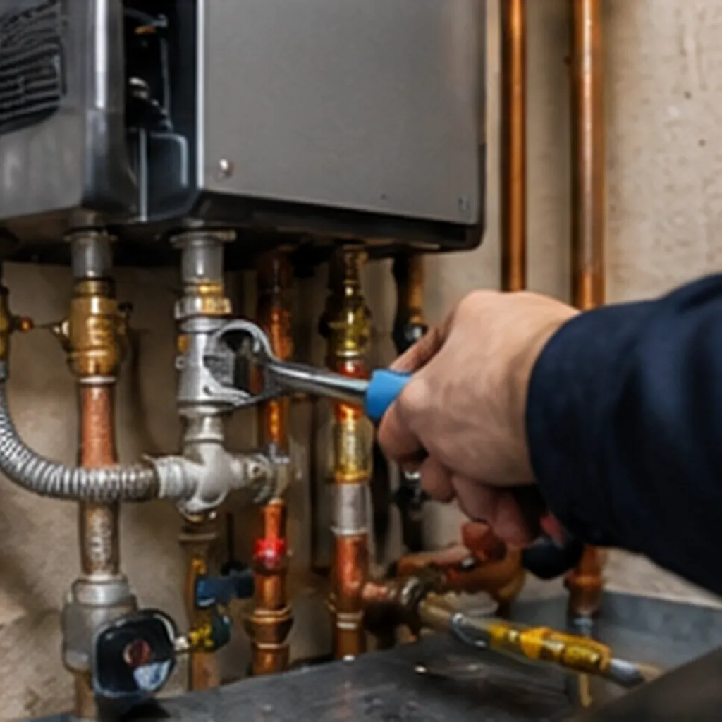 Technician servicing Boilers controls in a Marysville - WA home while checking heating system performance, Boilers in Arlington - WA being serviced as a technician checks gauges near a residential heating unit