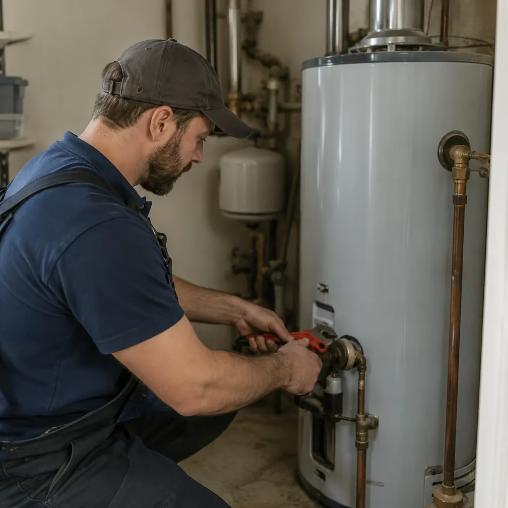 Technician testing Water Heaters output in a Federal Way - WA utility area with tools, Water Heaters in Edmonds - WA being evaluated beside a residential utility closet during inspection